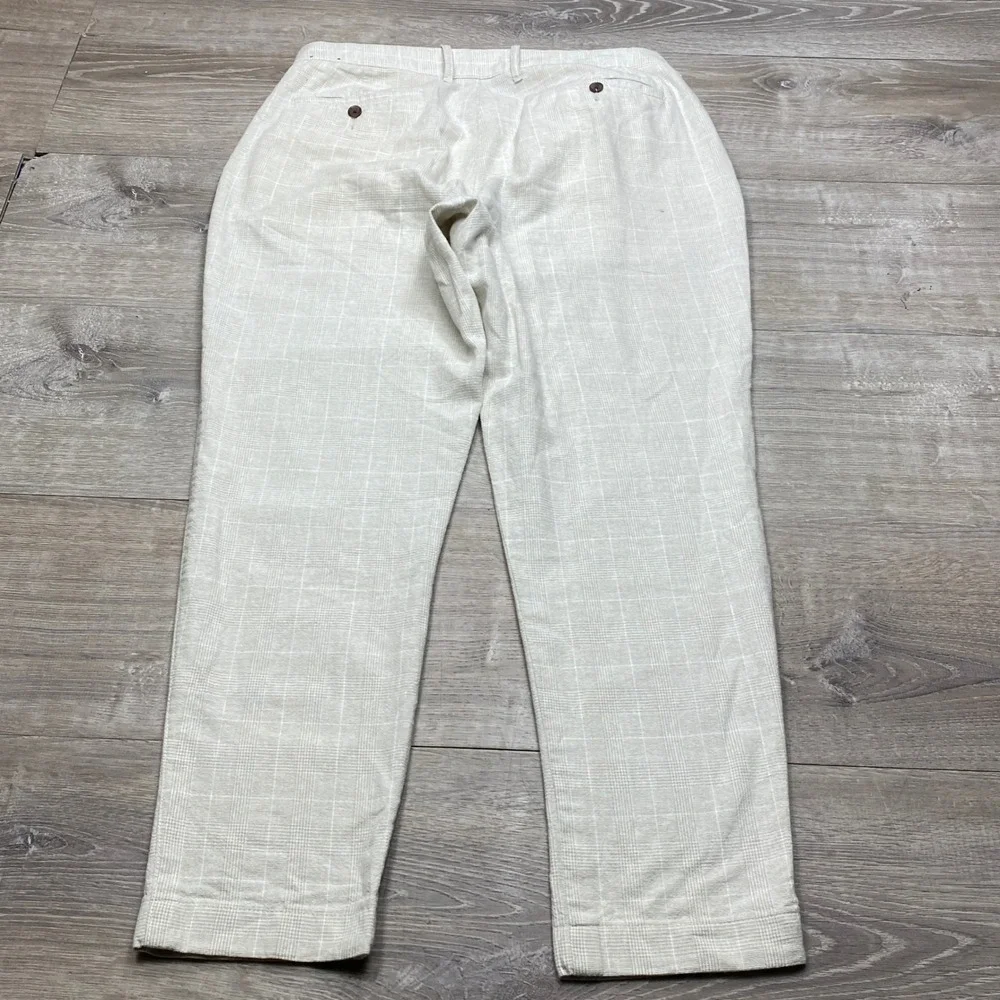 J.Crew Pants Mens 36x30 Beige Plaid Linen Cotton Straight Fit Casual Windowpane